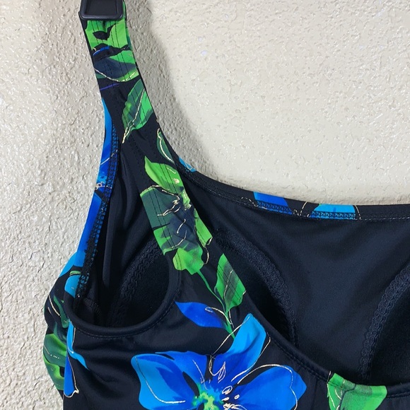 Robbylen Swim Top Tankini Black Blue Floral 12 - Picture 5 of 12